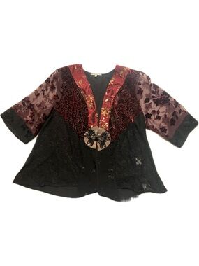 Spencer Alexis Velvet Burnout Kimono Jacket Top Plus Size 1X Vintage Whimsigoth